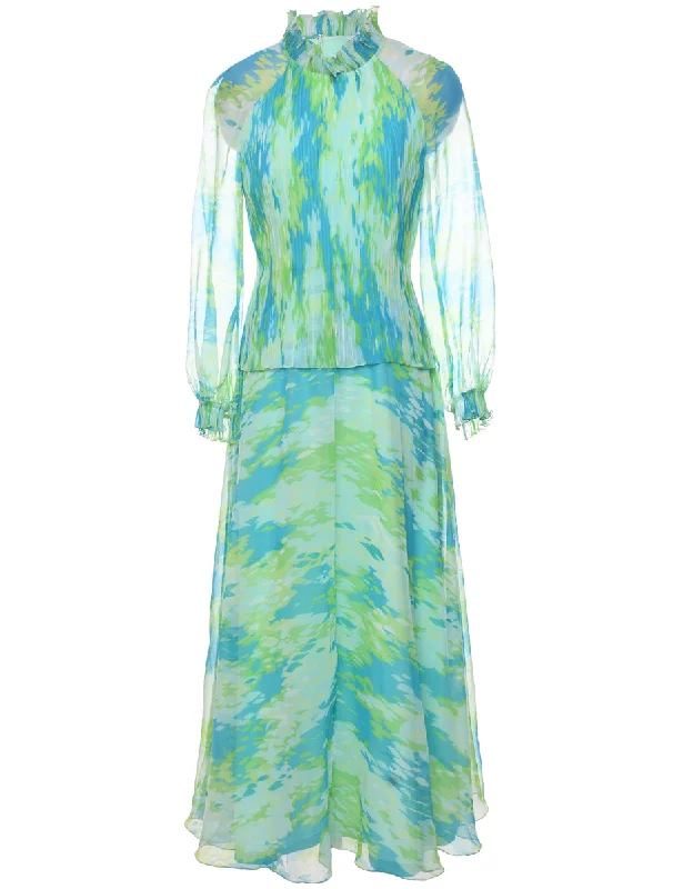 1970s Abstract Pattern Maxi Dress - M Stylish Long Sleeve Maxi Dress