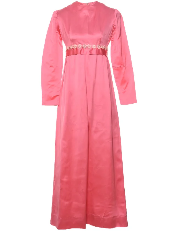 1970s Pink & White Long-Sleeve Floral Maxi Dress - S Cozy Spaghetti Strap Maxi Dress 1970s Pink & White Long-Sleeve Floral Maxi Dress - S Cozy Spaghetti Strap Maxi Dress
