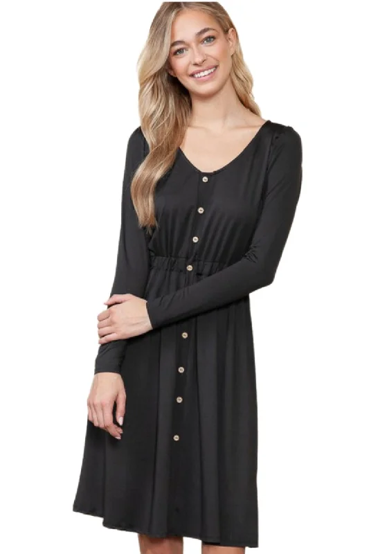 4225 Black Button Down Midi Dress