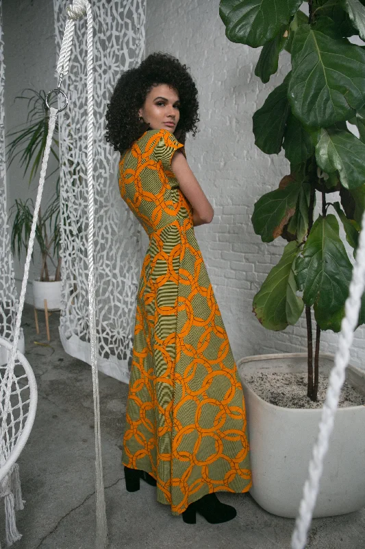 African Print Lola's Cowl Neck A-Line Midi Dress