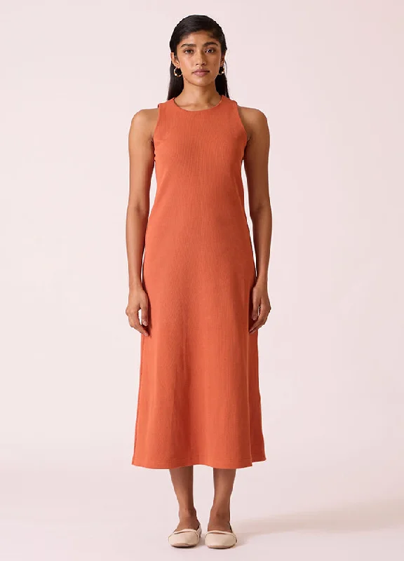 Asuka Orange Cotton Midi Dress