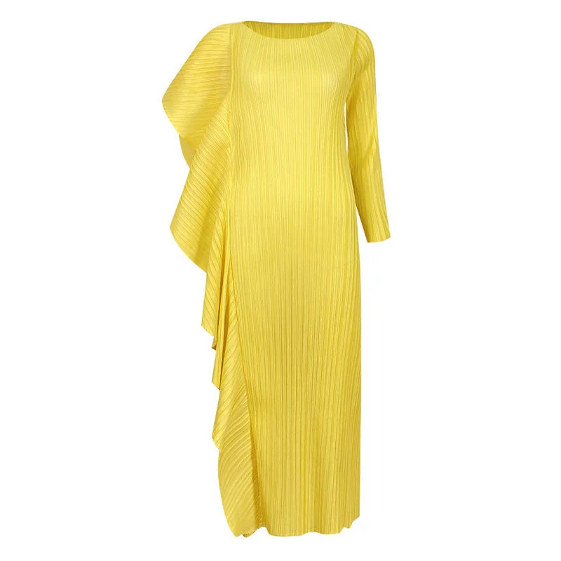 Asymmetrical Ruffled Side Round Neck 3/4 Sleeve Bodycon Pleated Midi Dress Cozy Spaghetti Strap Midi Dress Asymmetrical Ruffled Side Round Neck 3/4 Sleeve Bodycon Pleated Midi Dress Cozy Spaghetti Strap Midi Dress