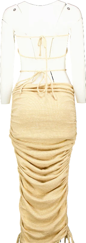 Baby Boo Gold Metallic Ruched Maxi Dress UK M Comfortable Plunging Neckline Maxi Dress Baby Boo Gold Metallic Ruched Maxi Dress UK M Comfortable Plunging Neckline Maxi Dress