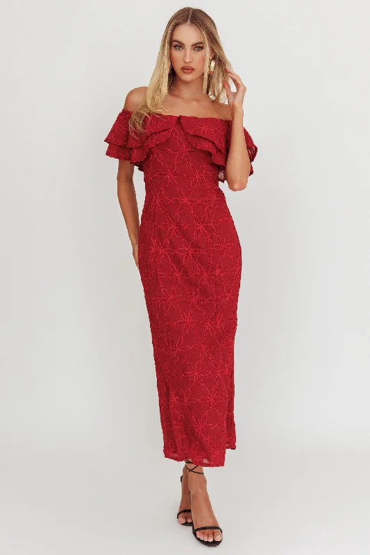 Beauty Within On-Off-Shoulder Maxi Dress Wine