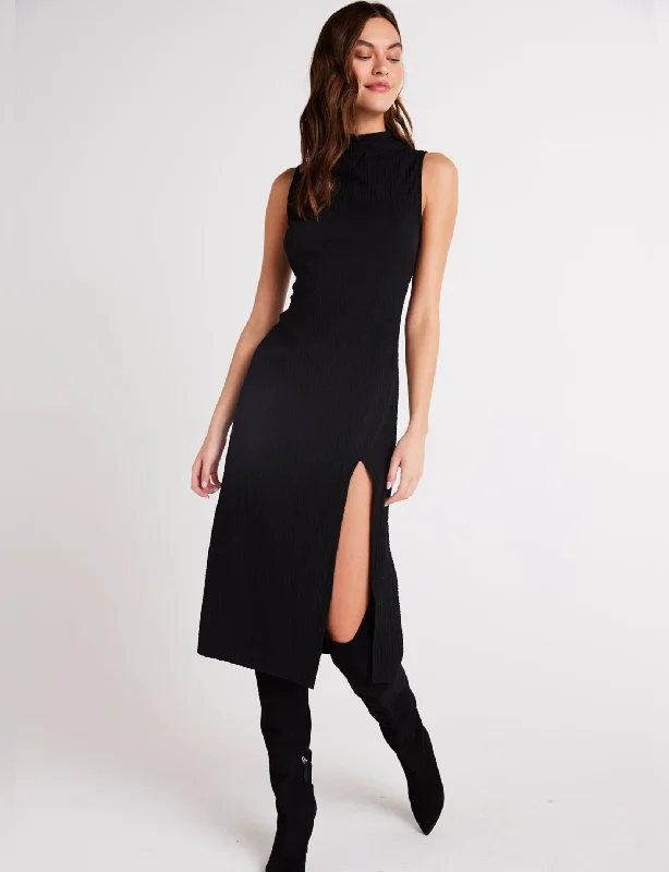 Mock Neck Midi Dress, Black