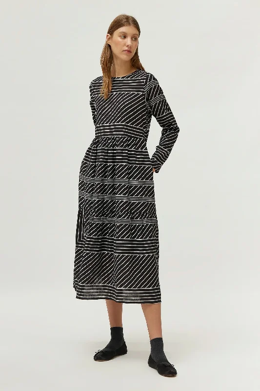 Black Striped Print Midi Dress