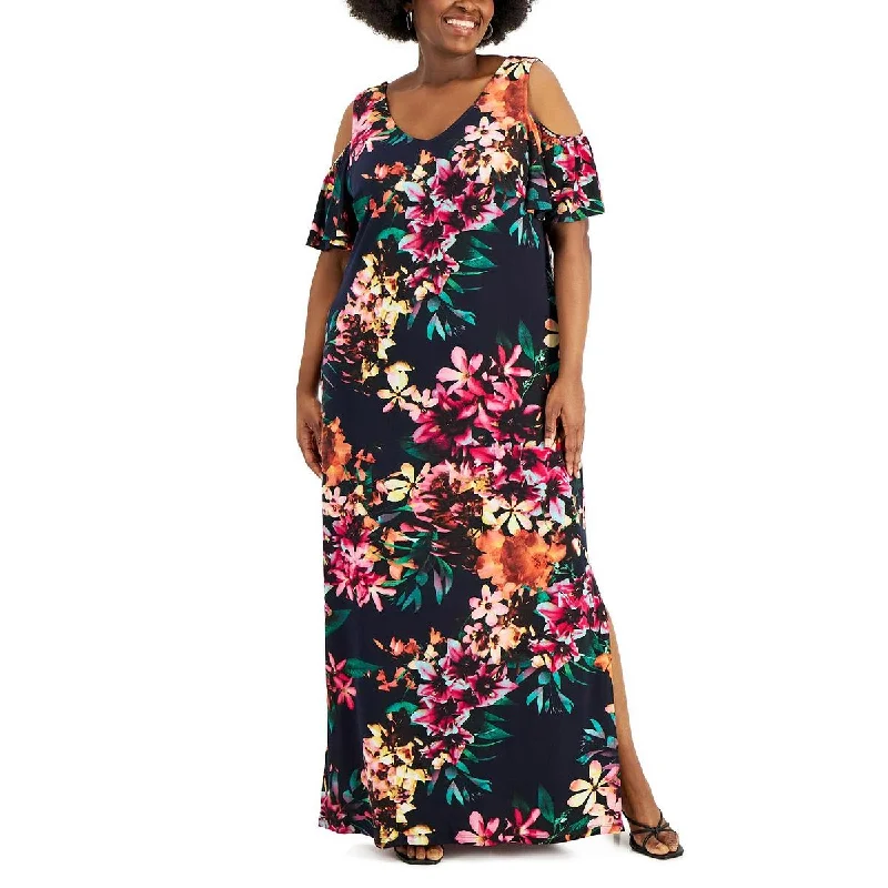Connected Apparel Womens Plus Long Cold Shoulder Maxi Dress Cozy Ruffle Sleeve Maxi Dress Connected Apparel Womens Plus Long Cold Shoulder Maxi Dress Cozy Ruffle Sleeve Maxi Dress