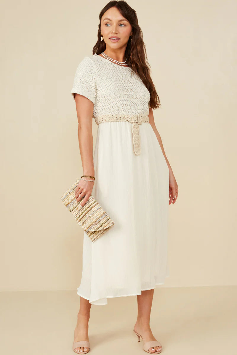 Crochet Mix Media Midi Dress Style 8553 in Ivory