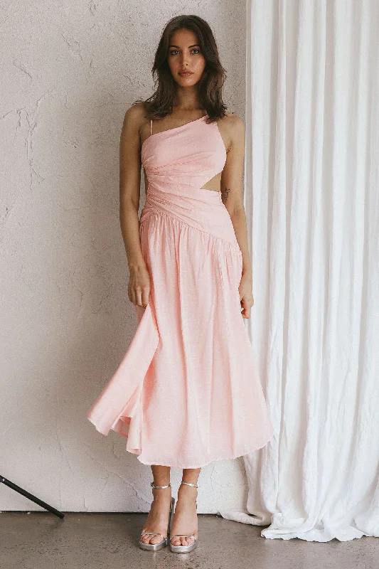 Destination Open Back Midi Dress Blush Stylish Midi Dress with Cuffs