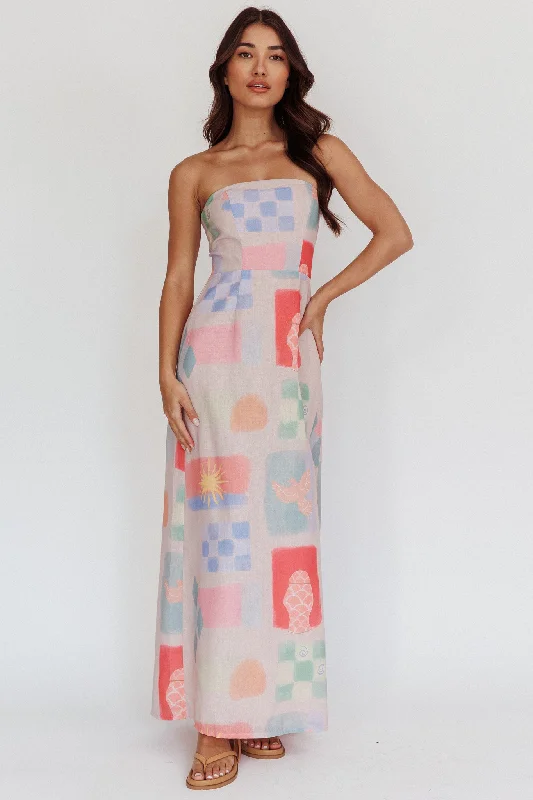 Eastern Sun Strapless Abstract Print Maxi Dress Multi