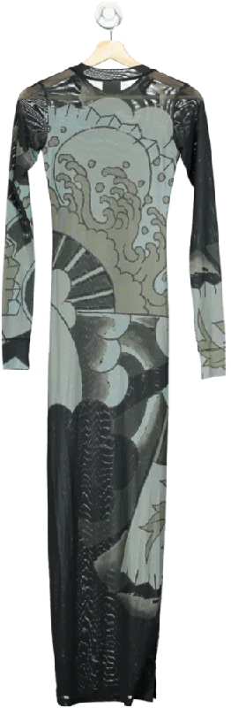 Ed Hardy Black Womens Geisha Fan Mesh Long Sleeve Maxi Dress UK S Stylish Boho Maxi Dress Ed Hardy Black Womens Geisha Fan Mesh Long Sleeve Maxi Dress UK S Stylish Boho Maxi Dress