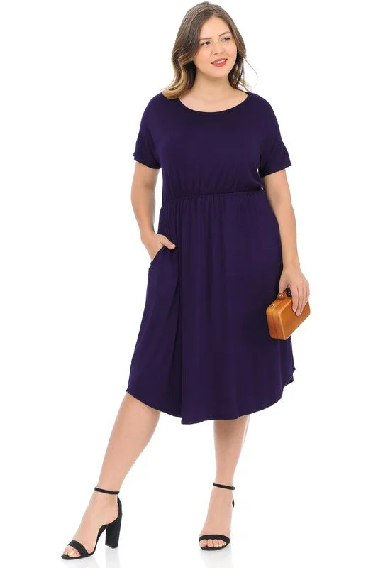 Elastic Waist Midi Dress in Navy PLUS 2059