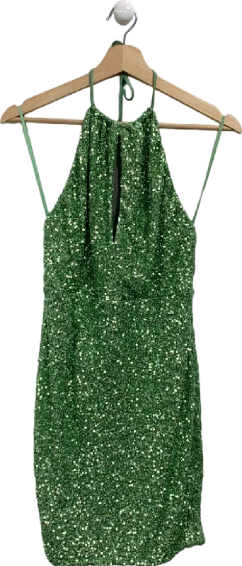 Fashion Nova Sage Katie Sequin Maxi Dress L Elegant Maxi Dress with Belt
