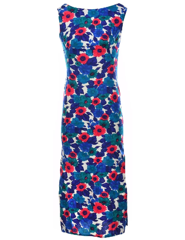 Floral Print Blue, Pink & White 1970s Boat Neck Maxi Dress - S Classic Strapless Maxi Dress Floral Print Blue, Pink & White 1970s Boat Neck Maxi Dress - S Classic Strapless Maxi Dress
