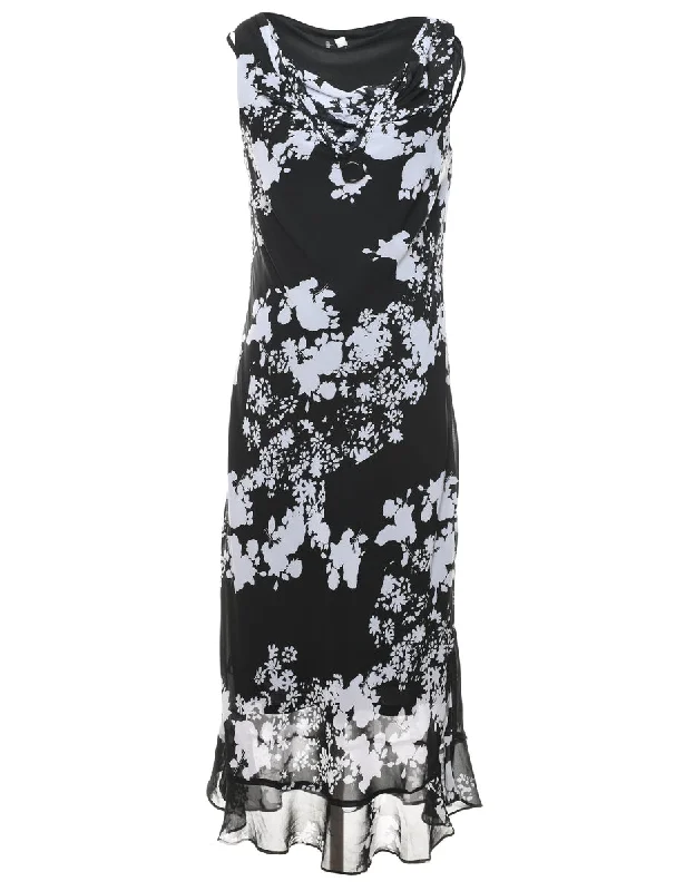 Floral Print Cowl Neck Maxi Dress - M Elegant Tiered Maxi Dress