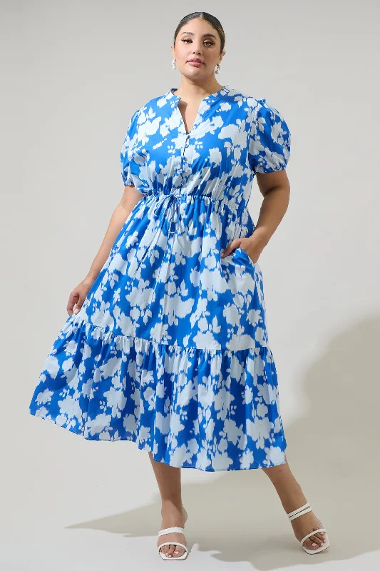 Grafton Floral Ticking Floral Waist Tie Midi Dress Curve