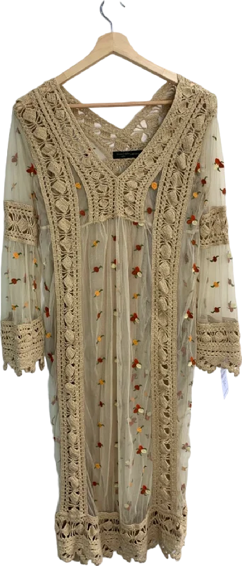 House of Harlow Beige Embroidered Crochet Maxi Dress UK S Stylish A-Line Maxi Dress