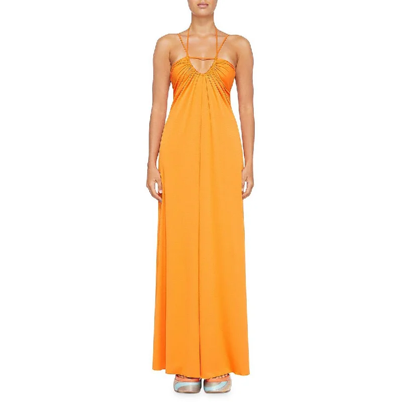 Jonathan Simkhai Womens Hayes Ruched Open Back Maxi Dress Trendy Ruffled Maxi Dress