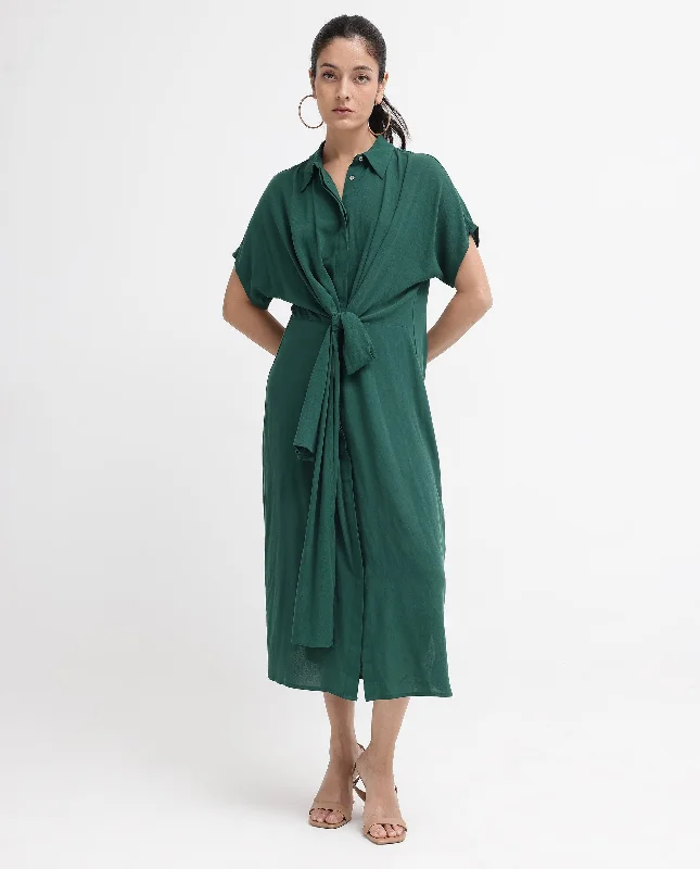 Rareism Women Korian Dark Green Viscose Button Closure Extended Sleeves Collared Neck Relaxed Fit Plain Midi Dress Comfortable Stretch Midi Dress Rareism Women Korian Dark Green Viscose Button Closure Extended Sleeves Collared Neck Relaxed Fit Plain Midi Dress Comfortable Stretch Midi Dress