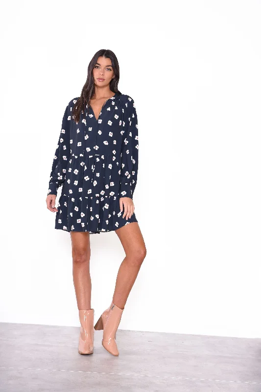 Glamorous Navy Hibiscus Pattern Shift Mini Dress