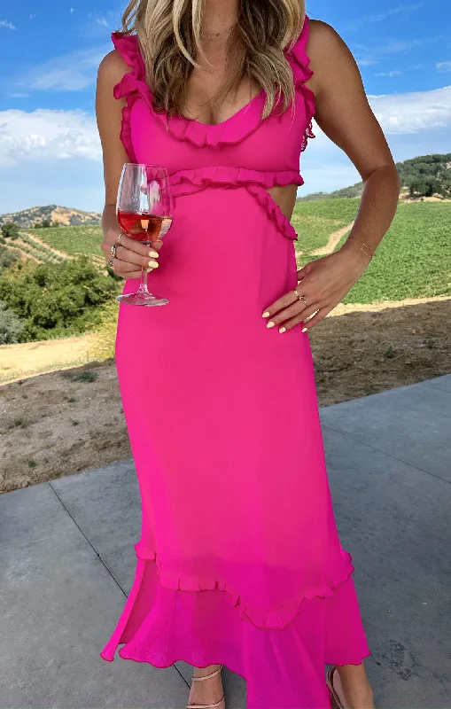 Lane Midi Dress ~ Pink Chiffon Stylish Color Block Midi Dress