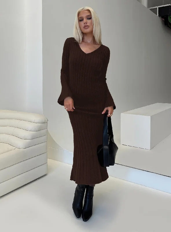 Larne Long Sleeve Maxi Dress Chocolate