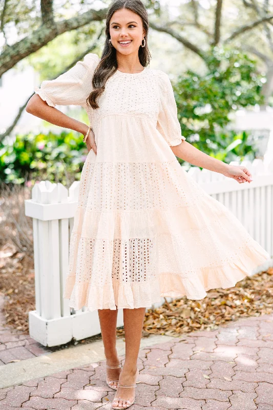 Making Moves Cream White Eyelet Midi Dress