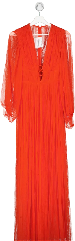 Maria Lucia Hohan Red Long Sleeve Layered Net Maxi Dress UK 8 Fashionable Chiffon Maxi Dress Maria Lucia Hohan Red Long Sleeve Layered Net Maxi Dress UK 8 Fashionable Chiffon Maxi Dress
