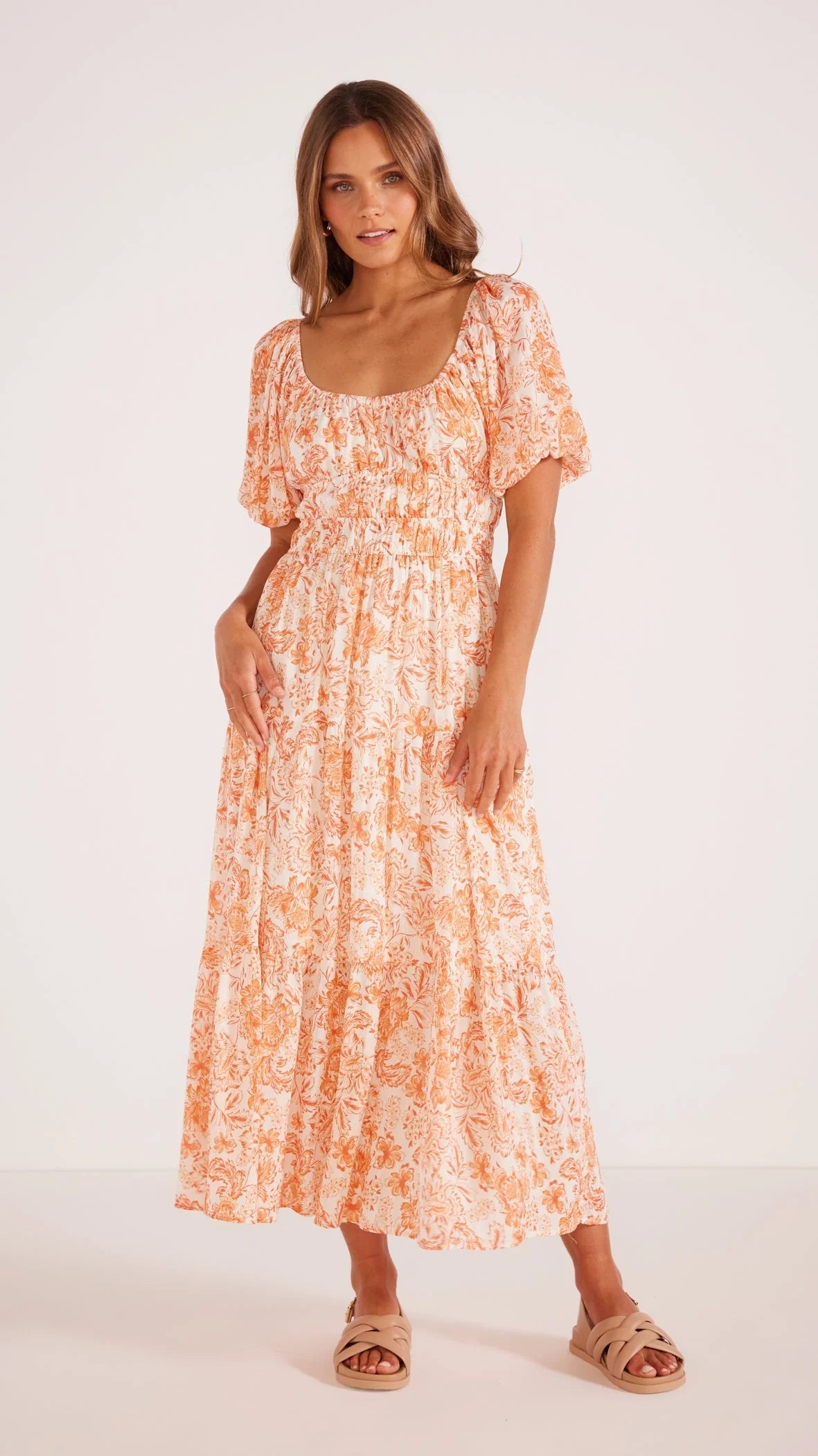 MINK PINK MALIA MIDI DRESS WHITE/CORAL