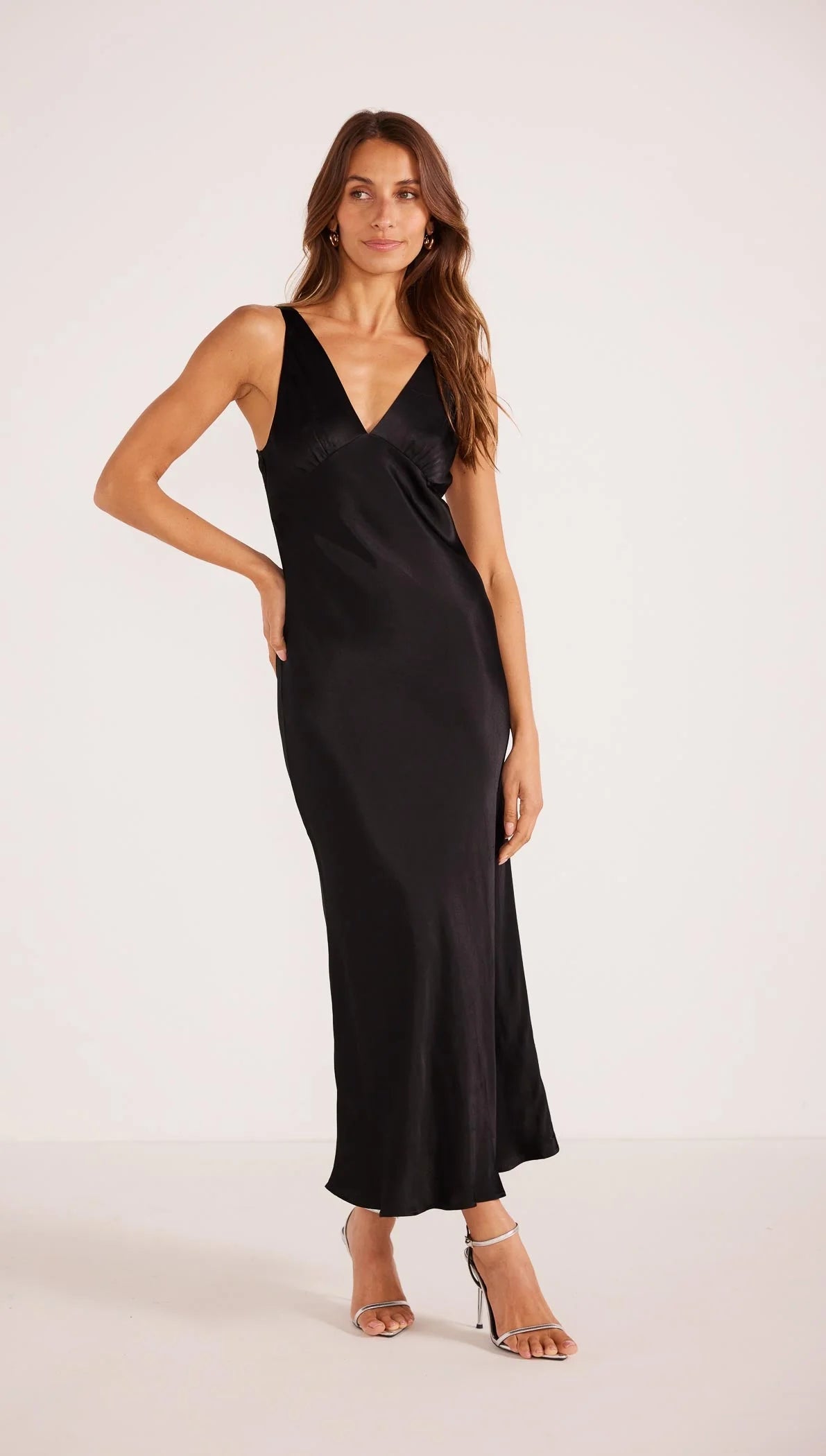 MINKPINK GAIA BIAS SLIP MIDI DRESS BLACK