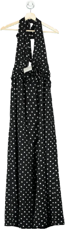 Miss Circle Black Polka Dot Halter Maxi Dress UK S Comfortable Maxi Dress with Slits Miss Circle Black Polka Dot Halter Maxi Dress UK S Comfortable Maxi Dress with Slits