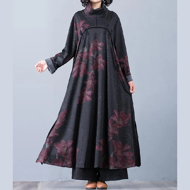 Modern Patchwork Cotton High Neck Clothes Linen Red Prints Winter Maxi Dress Comfortable Long-Sleeve Maxi Dress Modern Patchwork Cotton High Neck Clothes Linen Red Prints Winter Maxi Dress Comfortable Long-Sleeve Maxi Dress