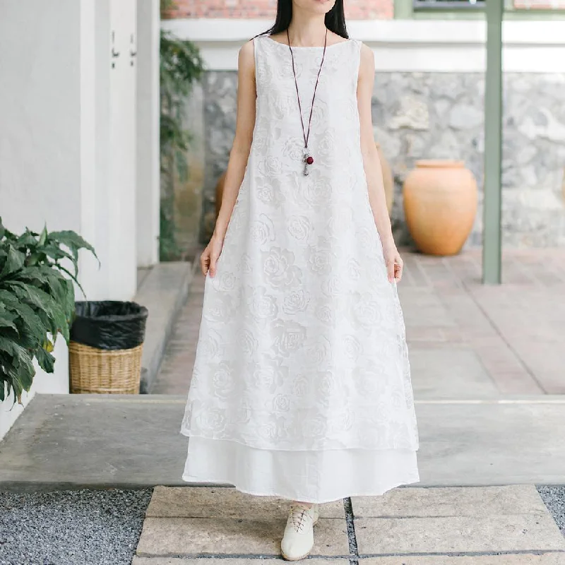Natural lace cotton quilting clothes Work Outfits white Maxi Dress summer Elegant Maxi Dress with Belt Natural lace cotton quilting clothes Work Outfits white Maxi Dress summer Elegant Maxi Dress with Belt