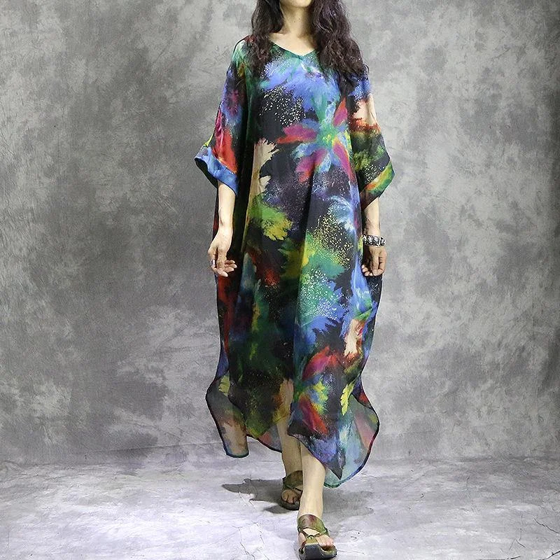 Natural v neck silk quilting clothes Plus Size Work Outfits prints Maxi Dress summer Trendy Floral Print Maxi Dress Natural v neck silk quilting clothes Plus Size Work Outfits prints Maxi Dress summer Trendy Floral Print Maxi Dress