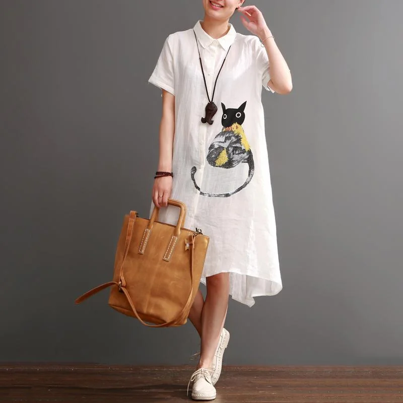 Naughty cat print summer linen maxi dress oversize linen sundresses white Stylish Maxi Dress with Pleats Naughty cat print summer linen maxi dress oversize linen sundresses white Stylish Maxi Dress with Pleats