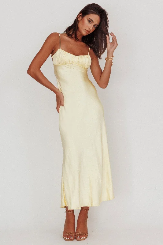 Nerida Twist Back Satin Maxi Dress Lemon