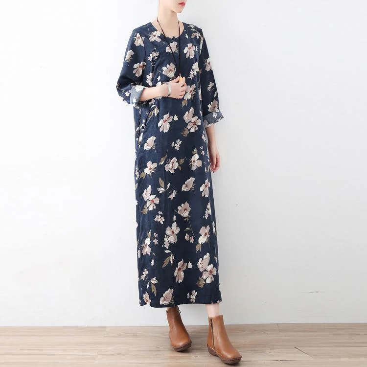 new blue vintage prints cotton maxi dresses plus size casual gown Trendy V-Neck Maxi Dress new blue vintage prints cotton maxi dresses plus size casual gown Trendy V-Neck Maxi Dress
