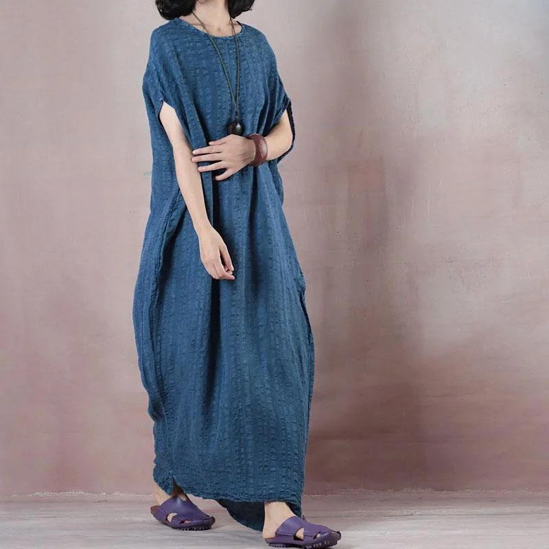 New dark blue long linen dresses Loose fitting o neck baggy dresses linen clothing dresses Fine Sleeveless pockets maxi dresses Comfortable Pleated Maxi Dress New dark blue long linen dresses Loose fitting o neck baggy dresses linen clothing dresses Fine Sleeveless pockets maxi dresses Comfortable Pleated Maxi Dress