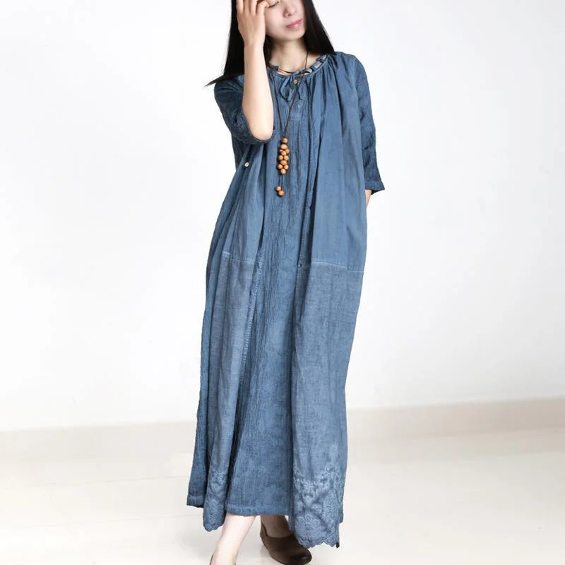 new fall blue paints linen dresses oversize embroidery pickets maxi dress Elegant Boho Maxi Dress new fall blue paints linen dresses oversize embroidery pickets maxi dress Elegant Boho Maxi Dress