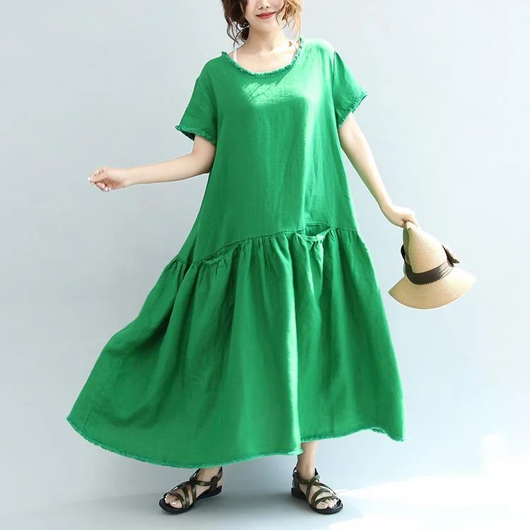 new green pockets linen sundress plus size casual dresses o neck maxi dress Elegant Maxi Dress with Ruffles new green pockets linen sundress plus size casual dresses o neck maxi dress Elegant Maxi Dress with Ruffles