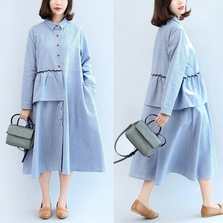 new ruffles blue white striped cotton dresses plus size casual long sleeve maxi dress Comfortable Plunging Neckline Maxi Dress new ruffles blue white striped cotton dresses plus size casual long sleeve maxi dress Comfortable Plunging Neckline Maxi Dress