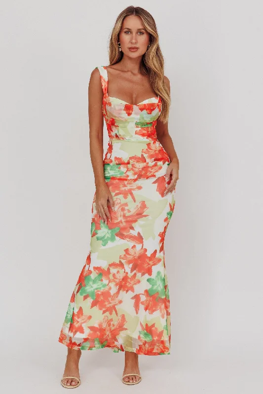 Odelia Sweetheart Mermaid Maxi Dress Print Red