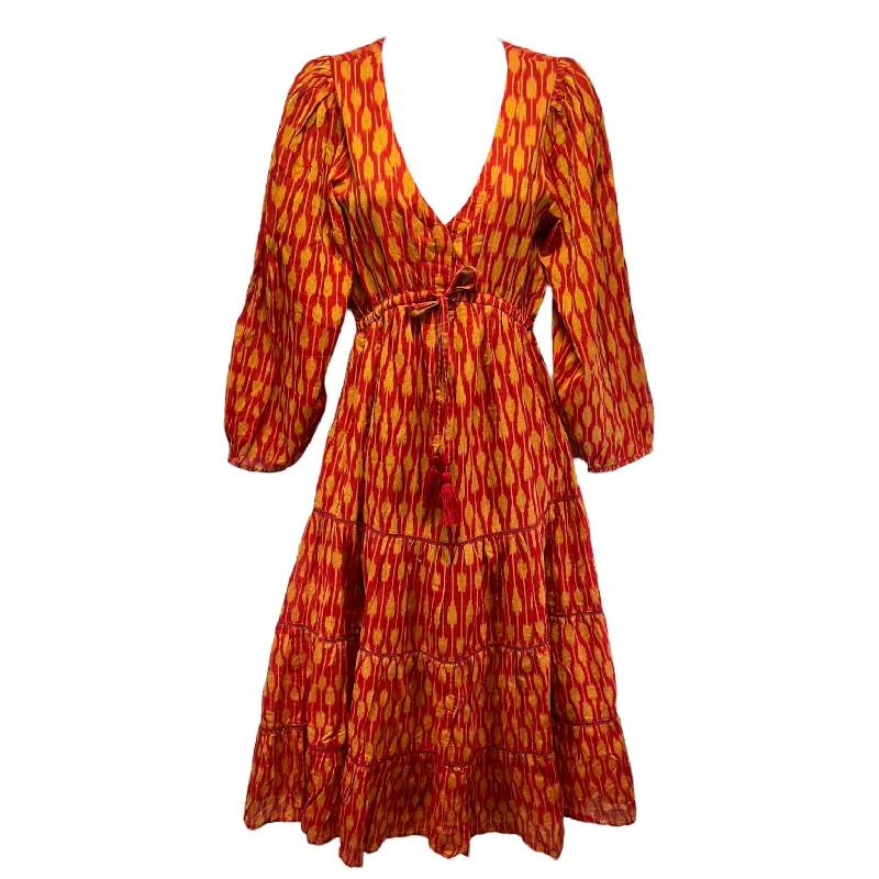 Odette Maxi Dress Designer By Mer St. Barth In Red & Yellow, Size: S Elegant Pleated Maxi Dress Odette Maxi Dress Designer By Mer St. Barth In Red & Yellow, Size: S Elegant Pleated Maxi Dress