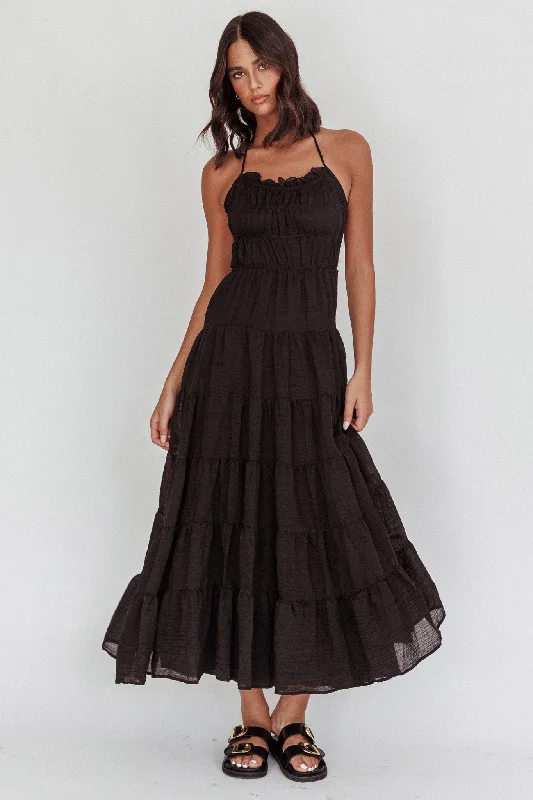 On A High Open Back Maxi Dress Black