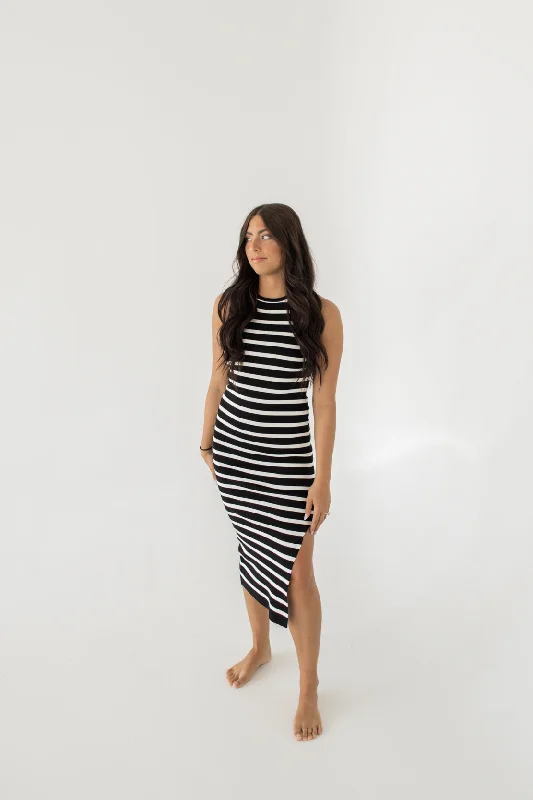 Isla Striped Midi Dress | Black/White