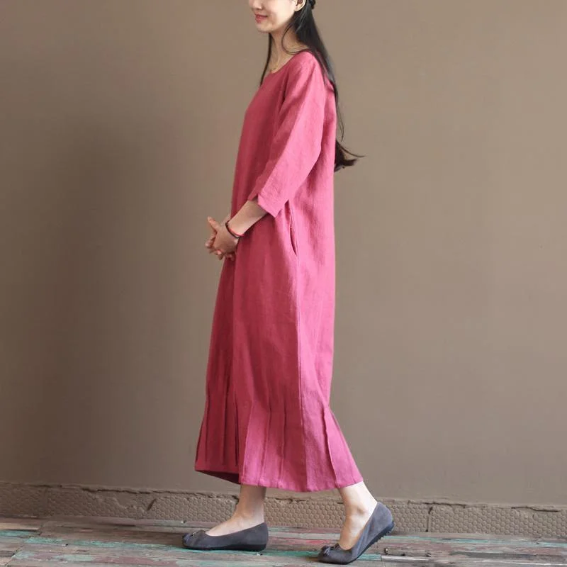 Pink New linen maxi dresses long sleeve spring caftan dress Comfortable Pleated Maxi Dress Pink New linen maxi dresses long sleeve spring caftan dress Comfortable Pleated Maxi Dress