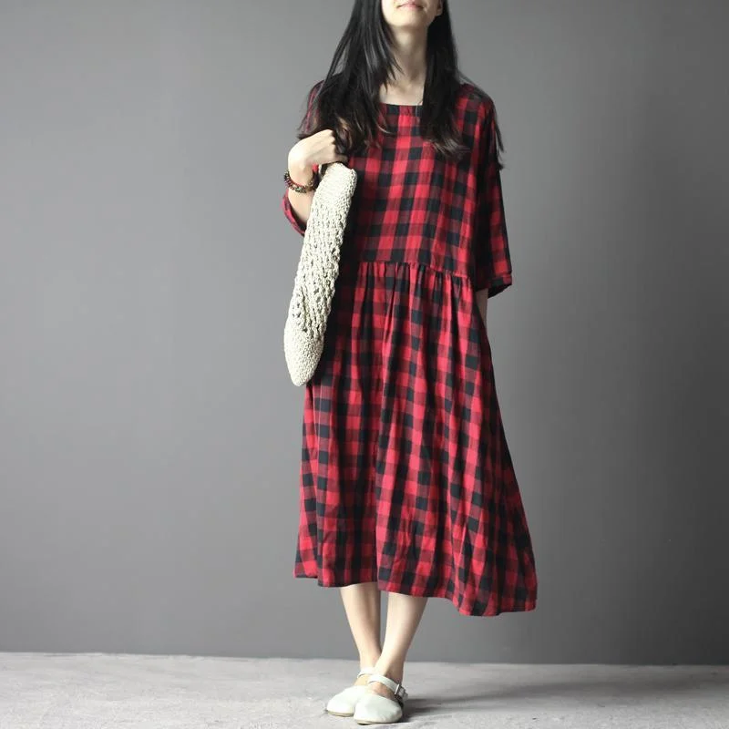 Plaid maxi dress cotton sundress linen three quarter sleeves in red and black Elegant Silk Maxi Dress Plaid maxi dress cotton sundress linen three quarter sleeves in red and black Elegant Silk Maxi Dress