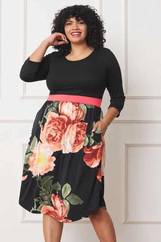 Plus Size Curved Hem Band Midi Dress