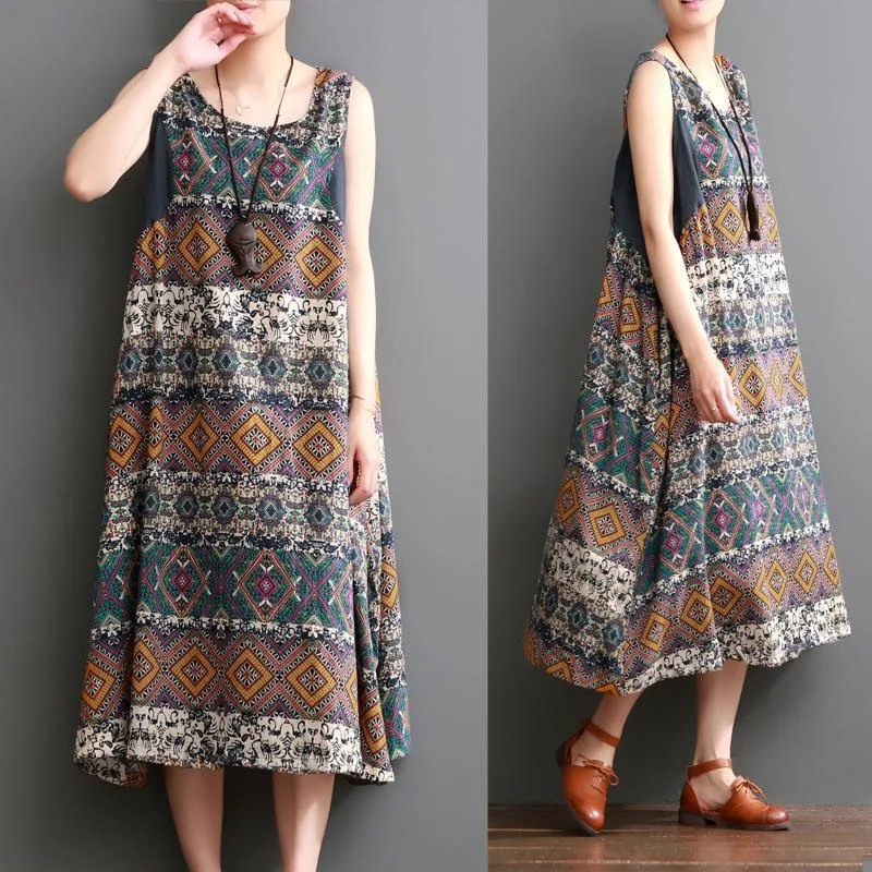 Plus size summer linen dress floral print sleeveless sundress maxi dresses Elegant Maxi Dress with Belt Plus size summer linen dress floral print sleeveless sundress maxi dresses Elegant Maxi Dress with Belt