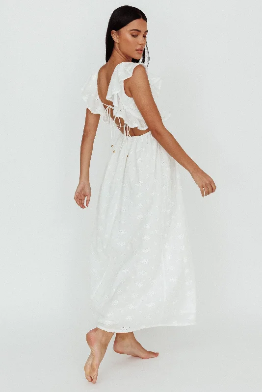 Primrosia Tied Back Maxi Dress Eyelet White